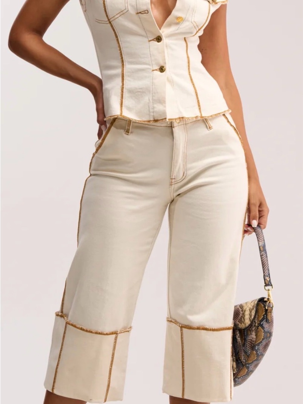 AKIRA Frayed Seam Vest Top and Cropped Capri Pants